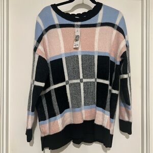 Elle Pastel Plaid Crew Neck Sweater